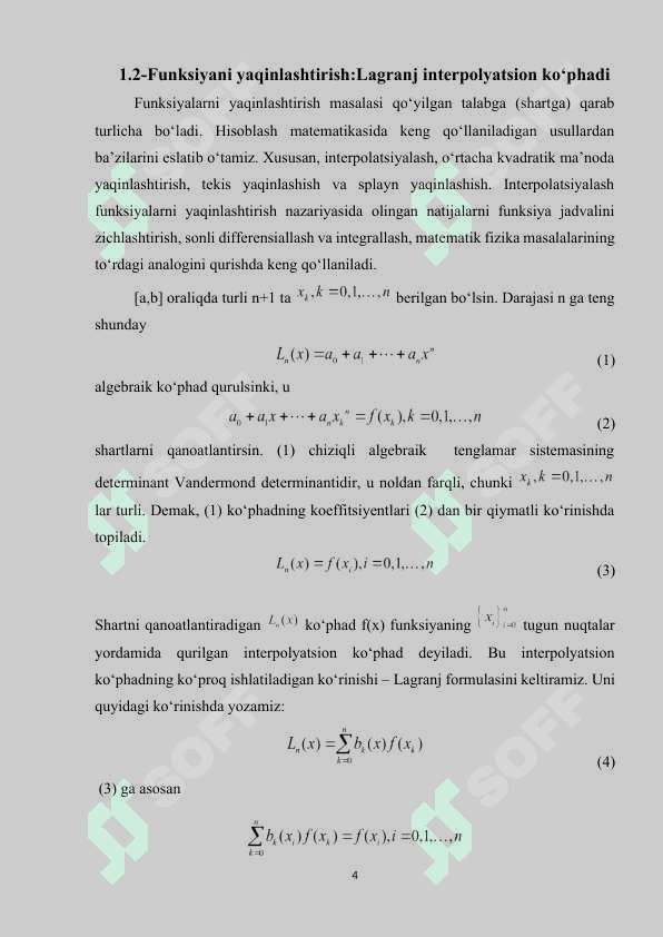 Kurs ishi Trigonometrik koʻphadlar yordamida oʻrta kvadratik manoda yaqinlashtirish 4