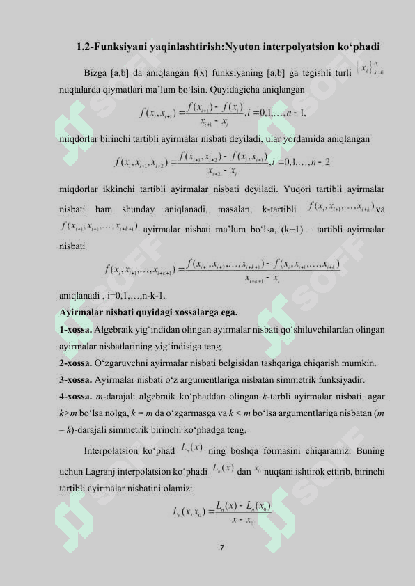 Kurs ishi Trigonometrik koʻphadlar yordamida oʻrta kvadratik manoda yaqinlashtirish 7