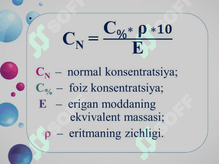 Foiz va normal konsentratsiya o‘rtasidagi bog‘lanish 4