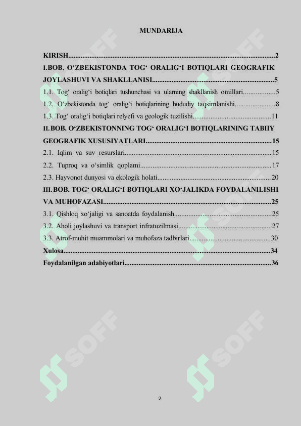 Oʻzbekistonning togʻ oraligʻi botiqlari geografiyasi 2
