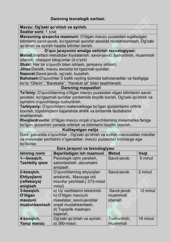 MINGLIK KANSENTRIDA QO’SHISH VA AYIRISH 2