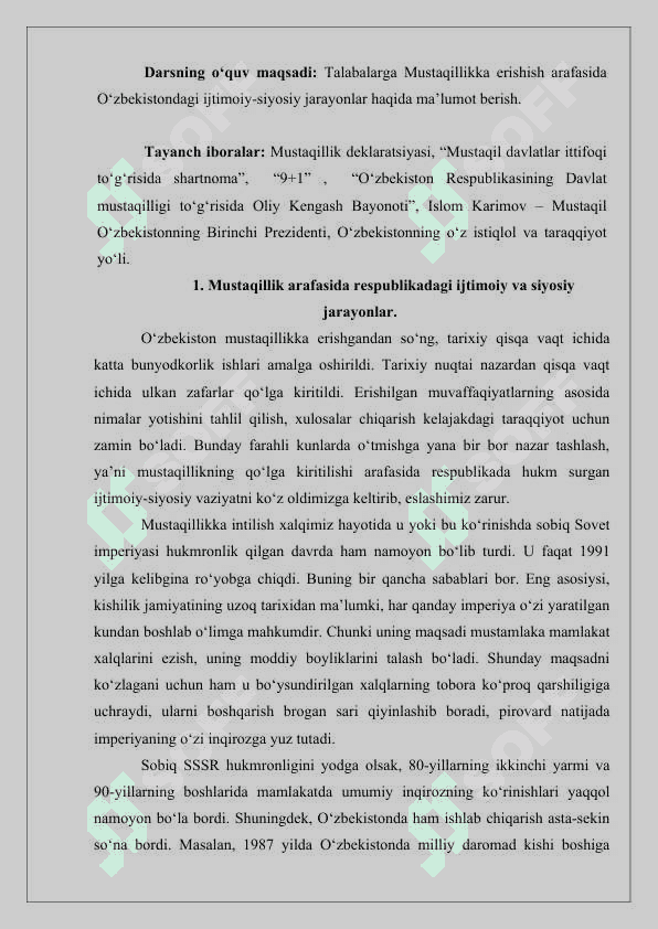 MUSTAQIL O‘ZBEKISTON RESPUBLIKASINING TASHKIL TOPISHI VA UNING TARIXIY AHAMIYATI. 3
