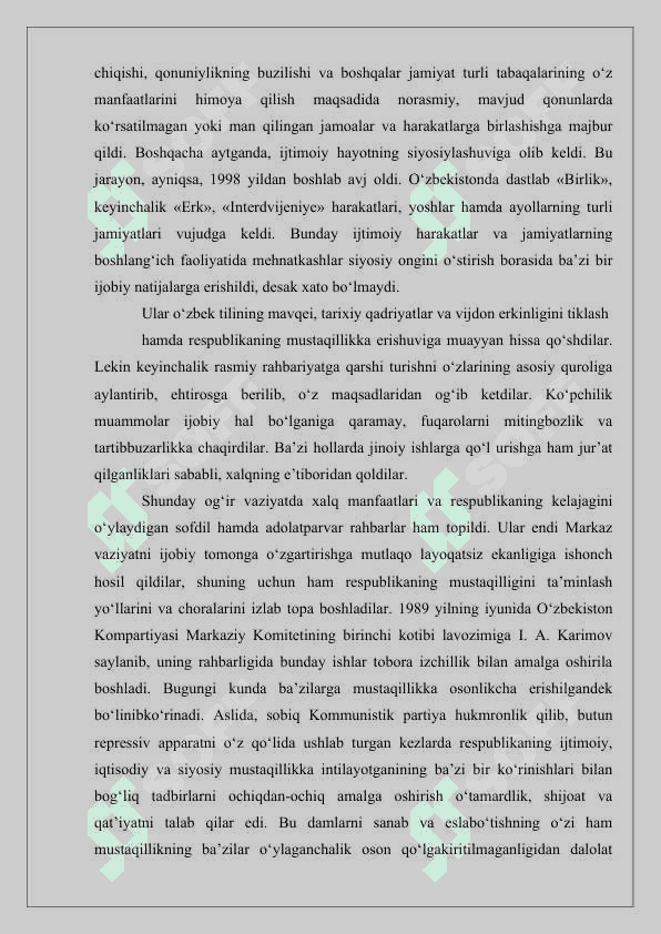 MUSTAQIL O‘ZBEKISTON RESPUBLIKASINING TASHKIL TOPISHI VA UNING TARIXIY AHAMIYATI. 6
