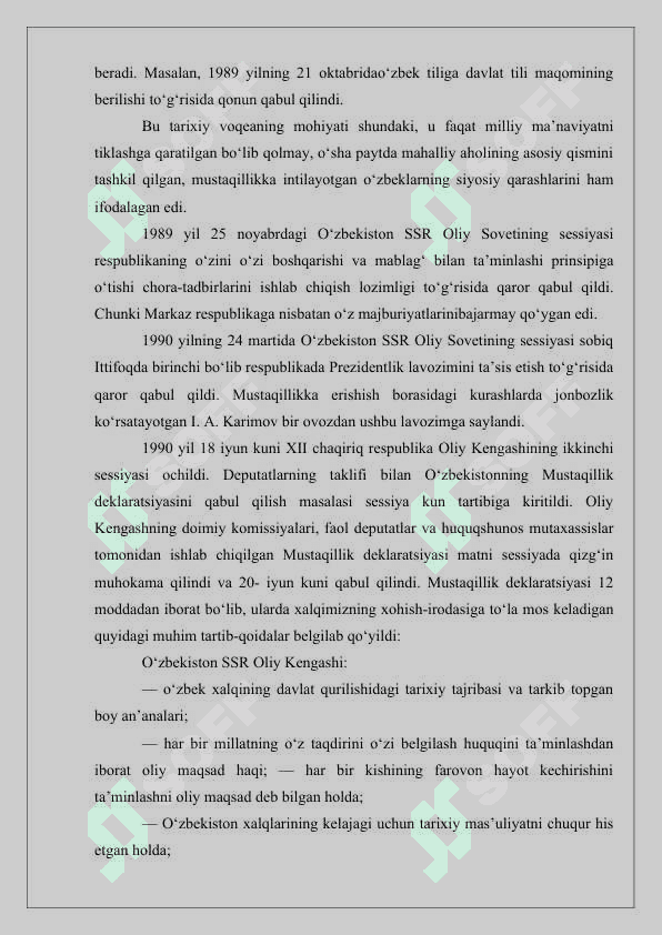 MUSTAQIL O‘ZBEKISTON RESPUBLIKASINING TASHKIL TOPISHI VA UNING TARIXIY AHAMIYATI. 7