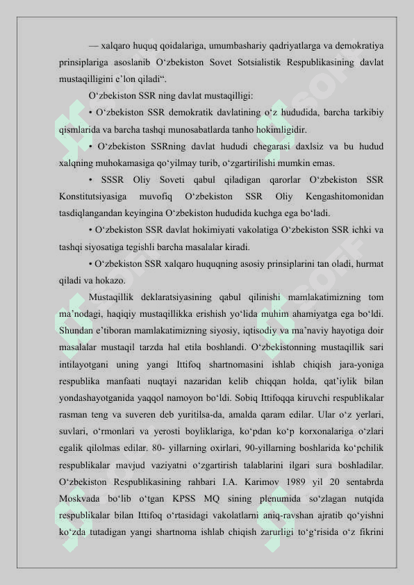 MUSTAQIL O‘ZBEKISTON RESPUBLIKASINING TASHKIL TOPISHI VA UNING TARIXIY AHAMIYATI. 8