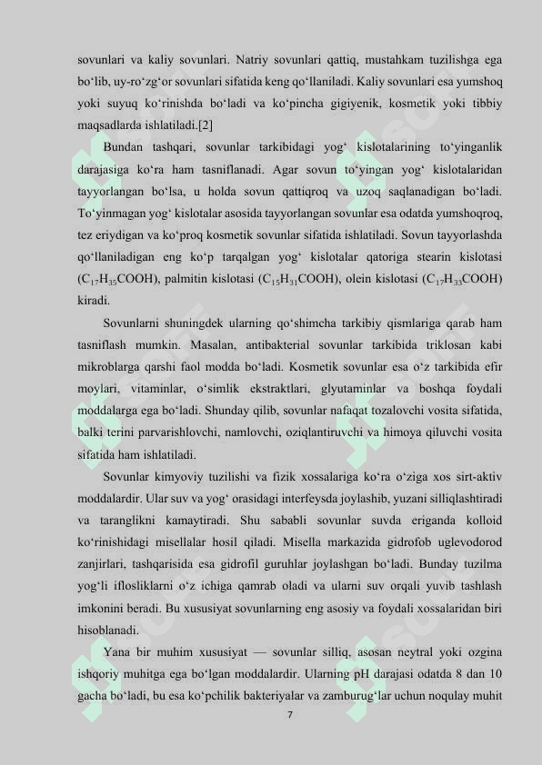 SOVUNLAR VA ULARNING OLINISH XOSSALARI 7