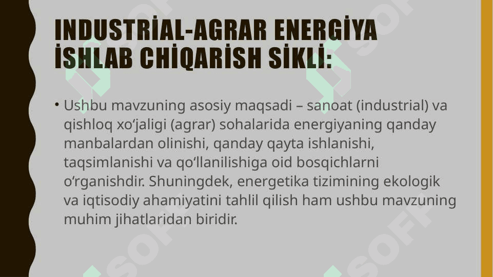 Industrial-agrar energiya ishlab chiqarish sikli 2