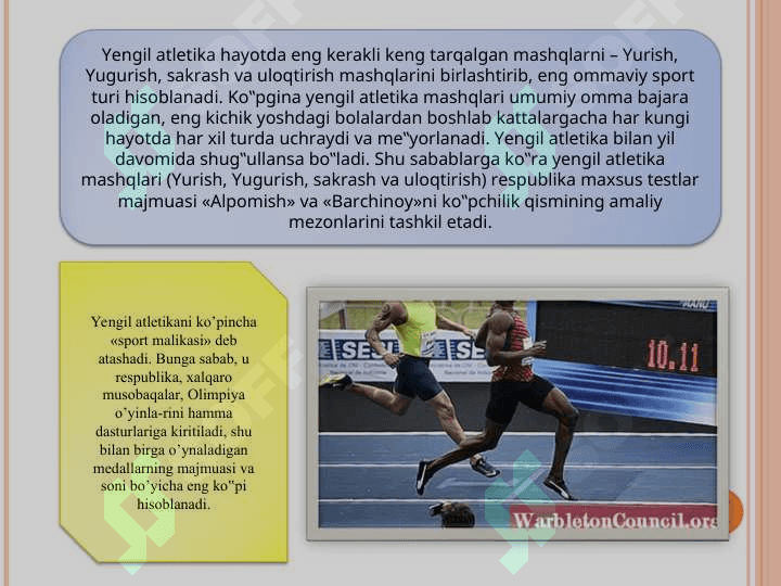 Yengil atletika bo‘limlari va ularning turkumlanishi. 2