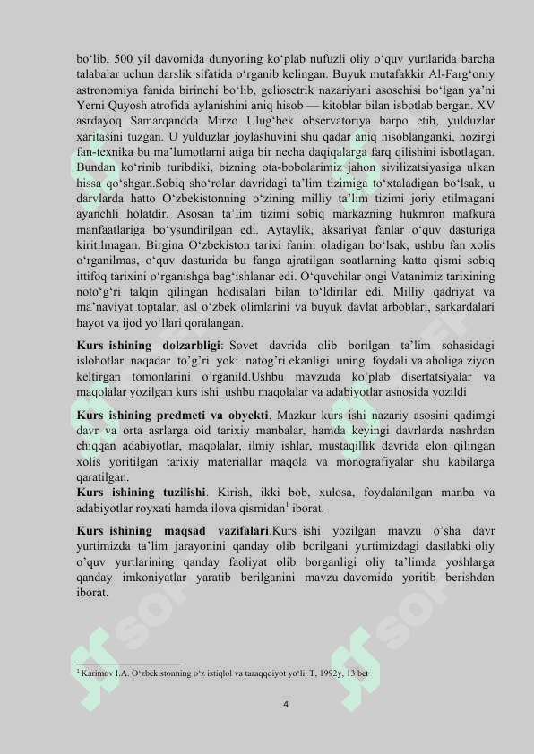 O’ZBEKISTONDA SOVET DAVRIDA OLIY  TA’LIM TIZIMI kurs ishi 4