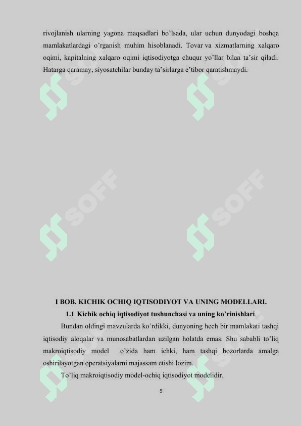 KICHIK OCHIQ IQTISODIYOT MODEL kurs ishi 5