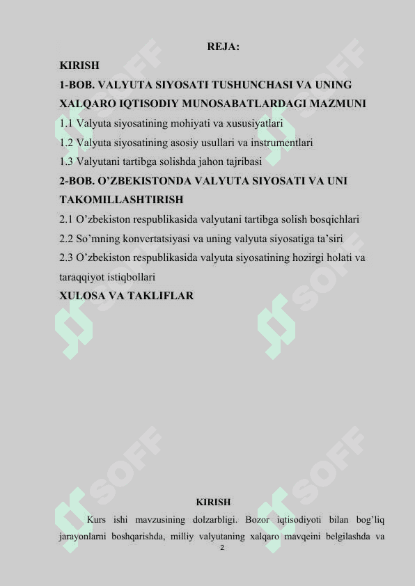 O'zbekiston Respublikasi  valyuta siyosati kurs ishi 2