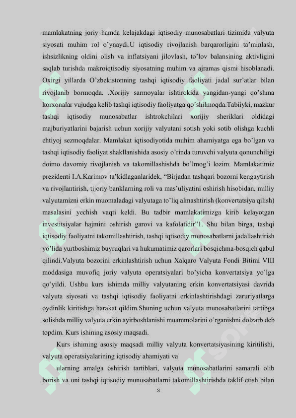 O'zbekiston Respublikasi  valyuta siyosati kurs ishi 3