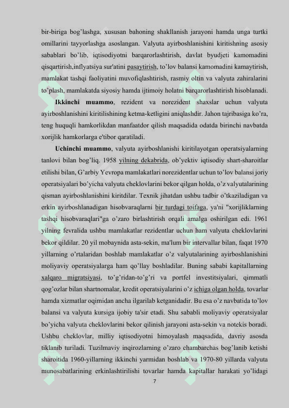 O'zbekiston Respublikasi  valyuta siyosati kurs ishi 7