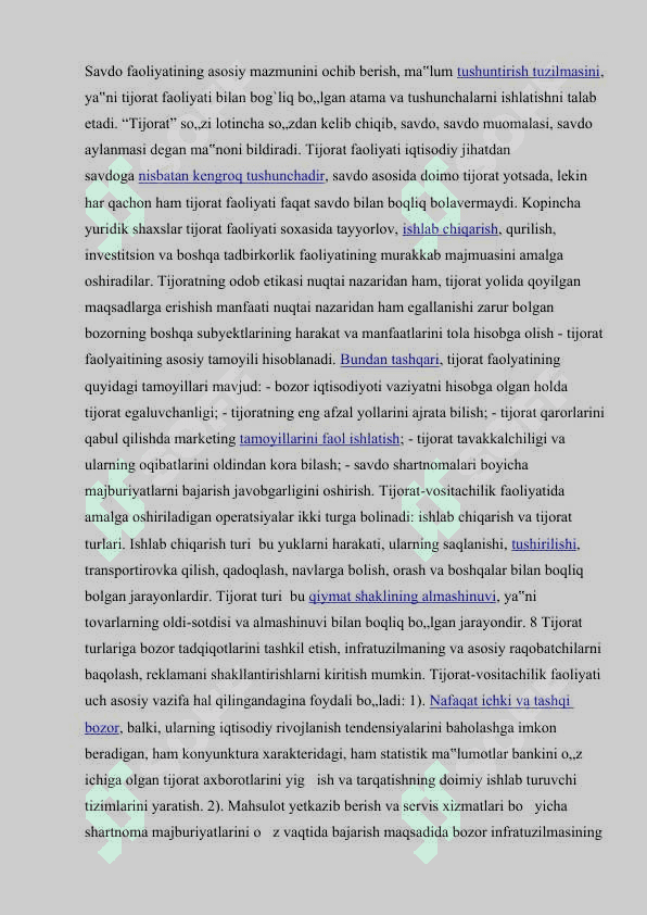 O'zbekiston Respublikasining tashqi savdo siyosati kurs ishi 8