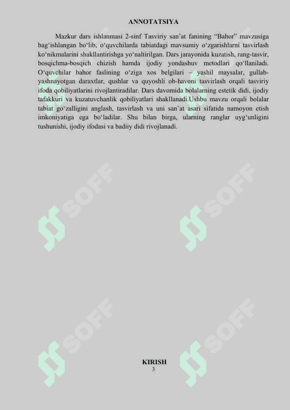 "Bahor" Tasviriy san'at fanidan MIKRODARS (Dars ishlanmasi) 3