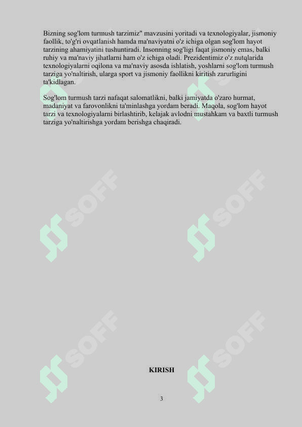 "Bizning sog'lom turmush tarzimiz" Dars ishlanmasi (mikrodars) 3