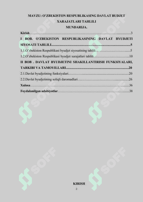 O’ZBEKISTON RESPUBLIKASING DAVLAT BUDJET XARAJATLARI TAHLILI 2