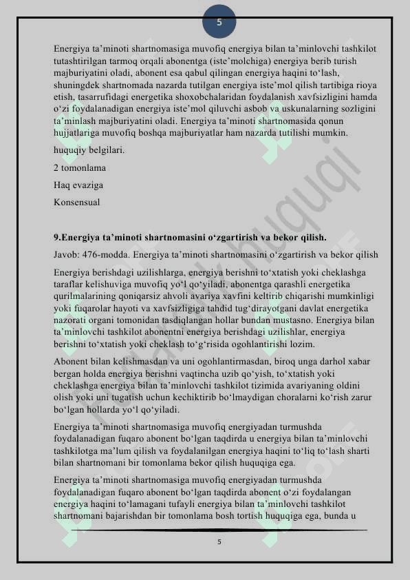 Fuqarolik yakuniy javoblari 5
