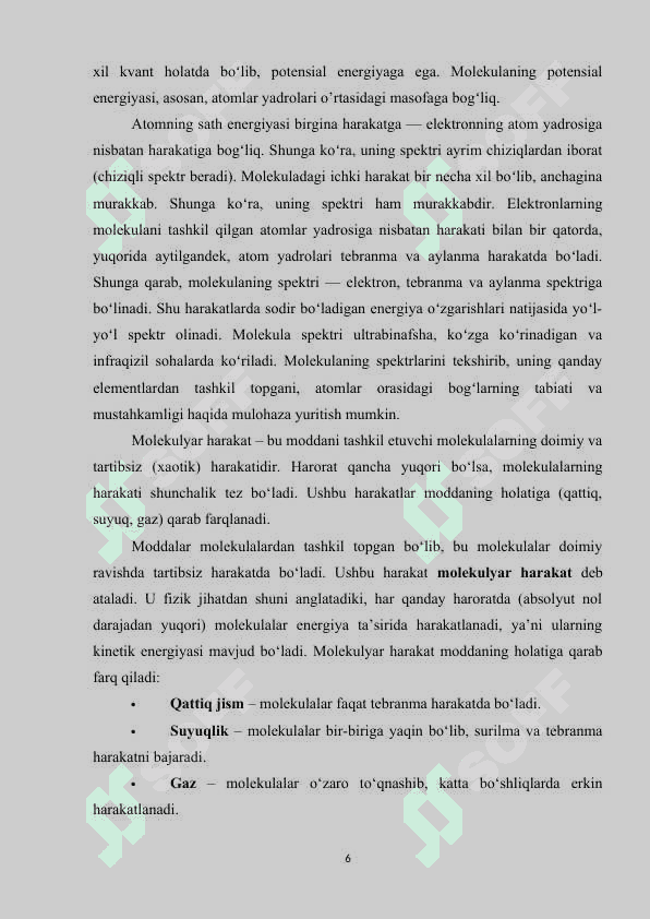 Molekular harakatlar va ko’chish hodisasi. 6