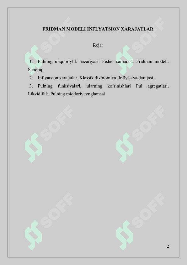 FRIDMAN MODELI INFLYATSION XARAJATLAR 2
