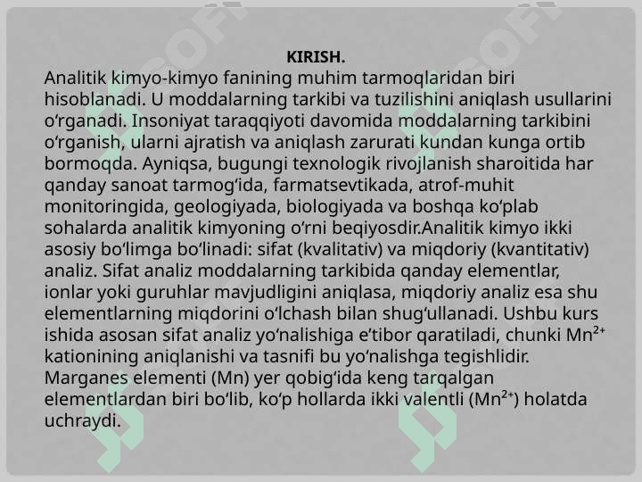 Mn2+ kationining analitik kimyosi. 3