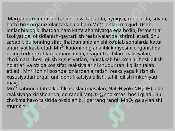 Mn2+ kationining analitik kimyosi. 4