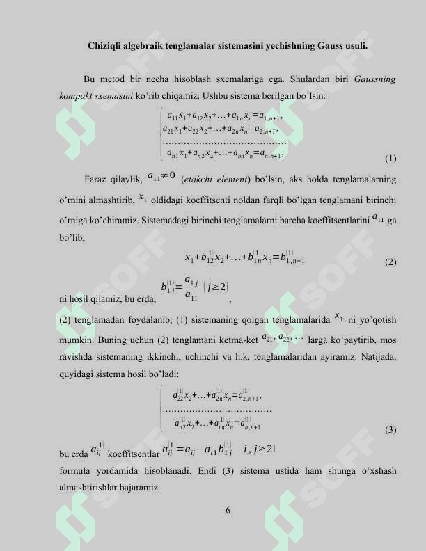 C# DASTURLASH TILIDA CHIZIQLI ALGEBRAIK TENGLAMALAR SISTEMASINI YECHISHNING GAUSS USULI KURS ISHI 6