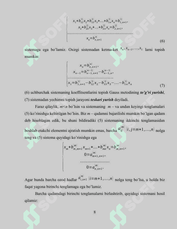C# DASTURLASH TILIDA CHIZIQLI ALGEBRAIK TENGLAMALAR SISTEMASINI YECHISHNING GAUSS USULI KURS ISHI 8