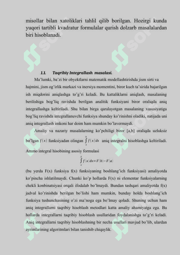 GAUSS TIPIDAGI KVADRATUR FORMULALAR. KURS ISHI 3