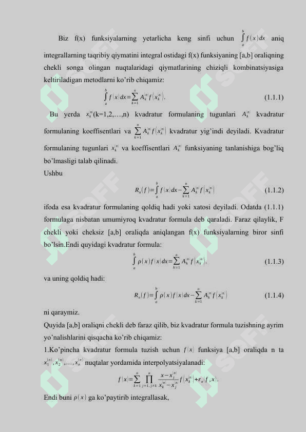 GAUSS TIPIDAGI KVADRATUR FORMULALAR. KURS ISHI 4