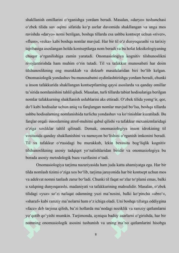 O‘zbek tilining onomasiologiyasi 8