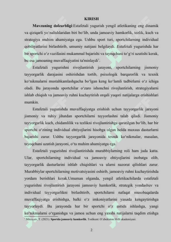 YENGIL ATLETIKACHILARDA ESTAFETALI YUGURISHNI RIVOJLANIRISH 2