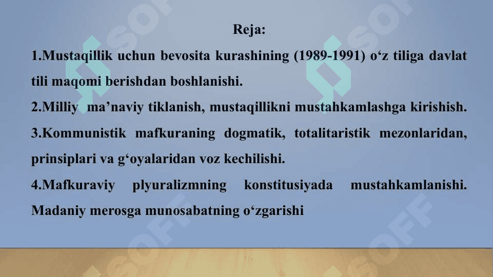 MUSTAQILLIK DAVRI  MA`NAVIYATI 2