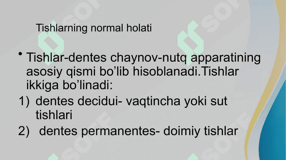 Tish belgilari norma va patologiyasi 2
