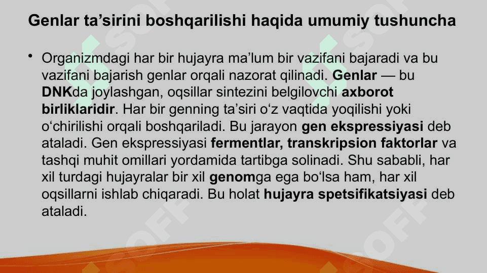 Genlar ta'sirini boshqarilishi hujayra differensirovkasi 2