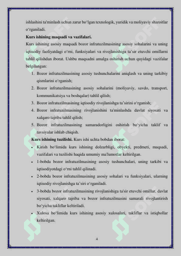 Bozor infratuzilmasi, uning asosiy sohalari va unsurlari 4