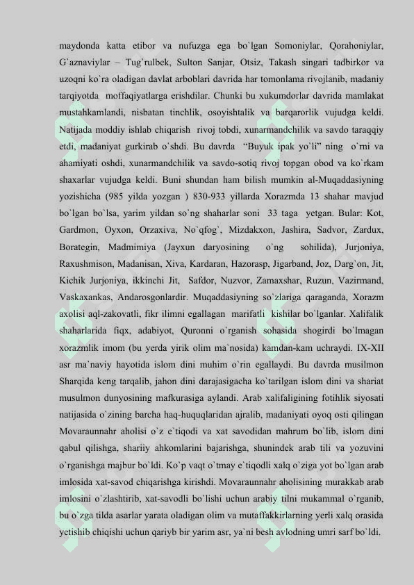 IX – XII  ASRLARDA O`RTA OSIYODA MADANIY HAYOT 3
