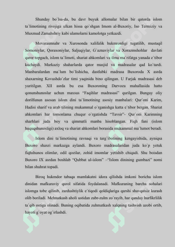 IX – XII  ASRLARDA O`RTA OSIYODA MADANIY HAYOT 4