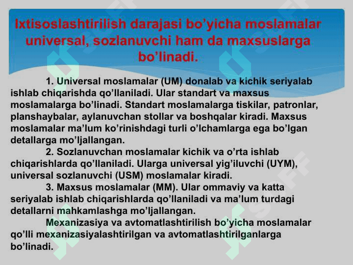Dastgoh moslamalari ahamiyati. 5