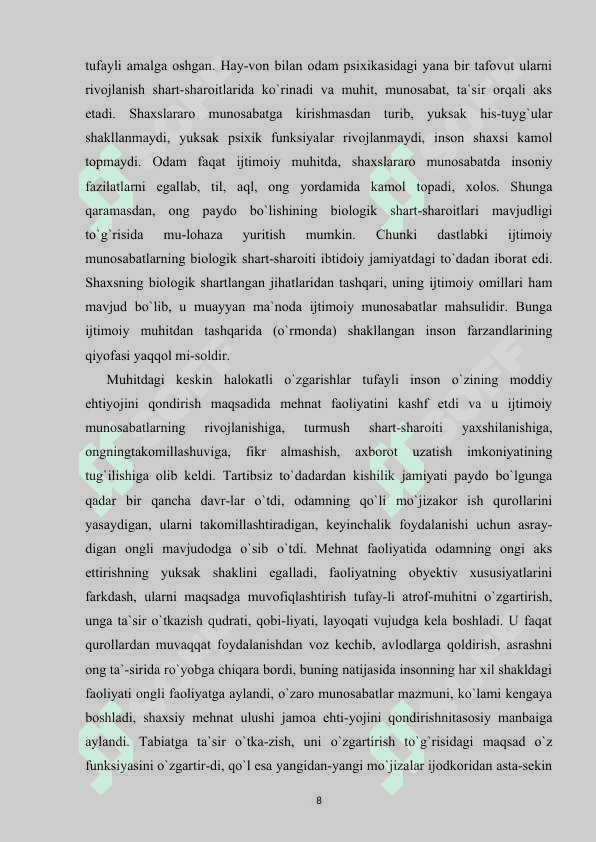 ONGNING TARIFI VA HAQIDAGI PSIXOLOGIK TASAVVURLAR kurs ishi 8