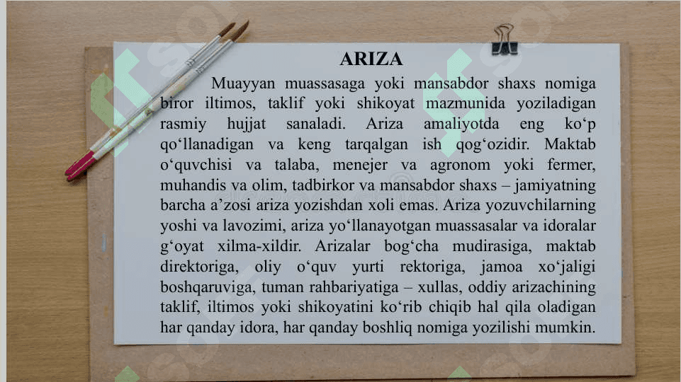 Ma'lumot-axborot hujjatlari..ariza, tushuntirish xati, bildirishnoma 2