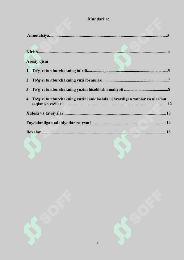 “To‘g‘ri to‘rtburchakning yuzi” mavzusidagi MIKRODARS 2