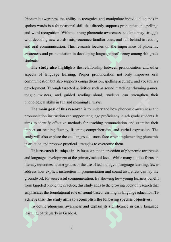 Phonemic awareness  the role of pronounciation in language proficiency for 4th grade students 3