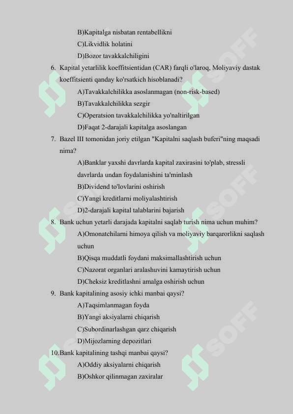 BANK TAHLILI BO'YICHA VA BANK SOHASI BO'YICHA KRASSVORD, TEST, KEYS LARDAN IBORAT 16 TALIK TOPSHIRIQLAR JAVOBLARI BILAN 5