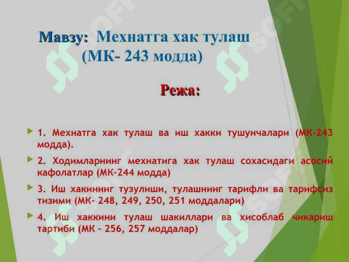 Мехнатга хак тулаш (МК- 243 модда) 2
