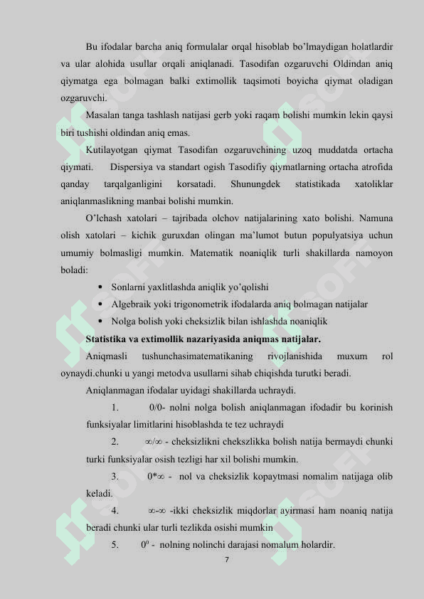Aniqmasliklarni ochish. Lopital qoidalari 7