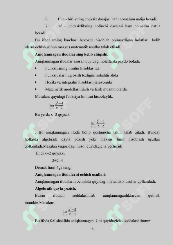 Aniqmasliklarni ochish. Lopital qoidalari 8