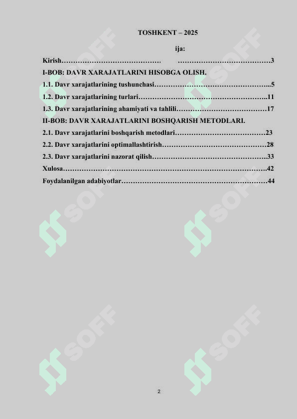 Davr harajatlarini hisobga olish va ularni boshqarish. 2