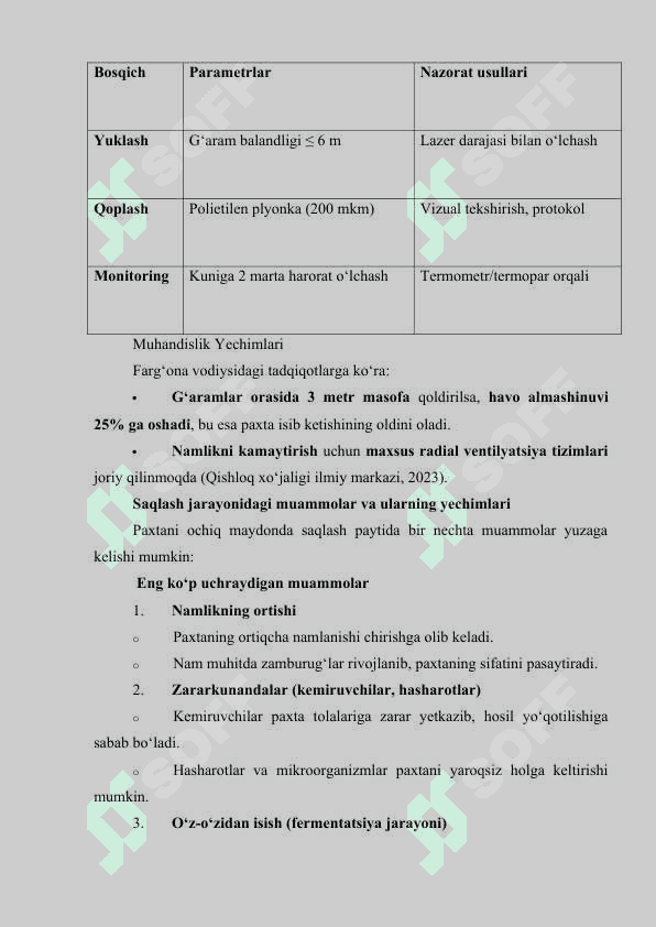 Paxtani g‘aram maydonlari va yopiq omborlarda saqlash. 4