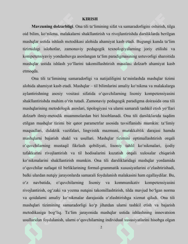 Ona tili darsliklarida berilgan mashqlar ustida ishlash yo‘llari 2